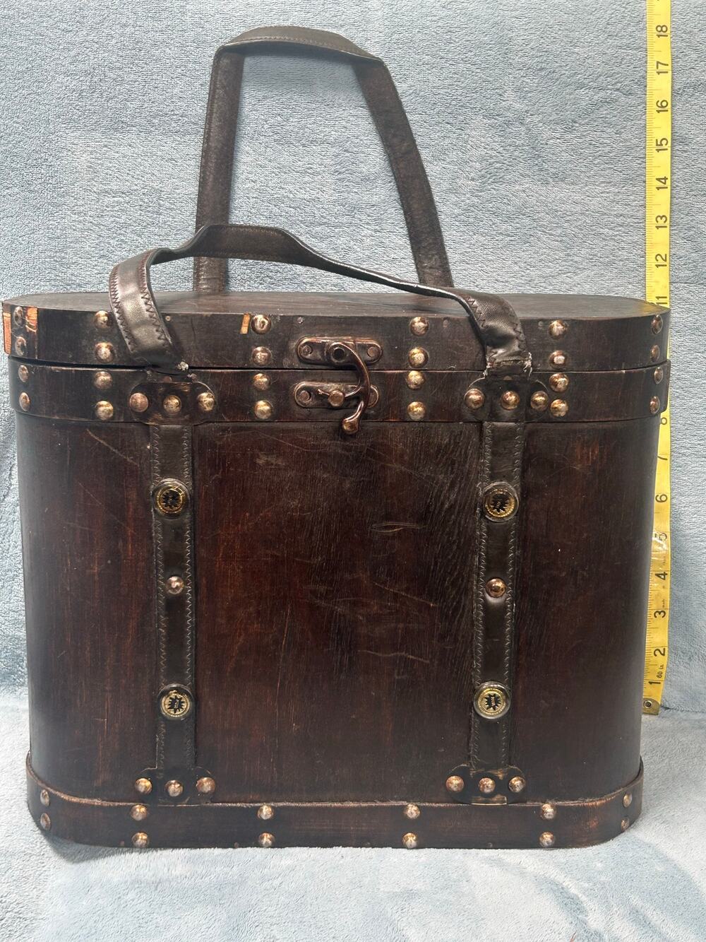 Dark Wooden Case With Leather Handles and Latch Vintage